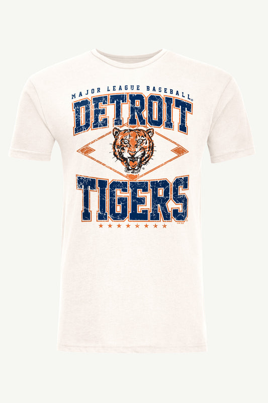 MENS DETROIT TIGERS DISTRESSED COOPERSTOWN DIAMOND SHORT SLEEVE T SHIRT - Vintage White