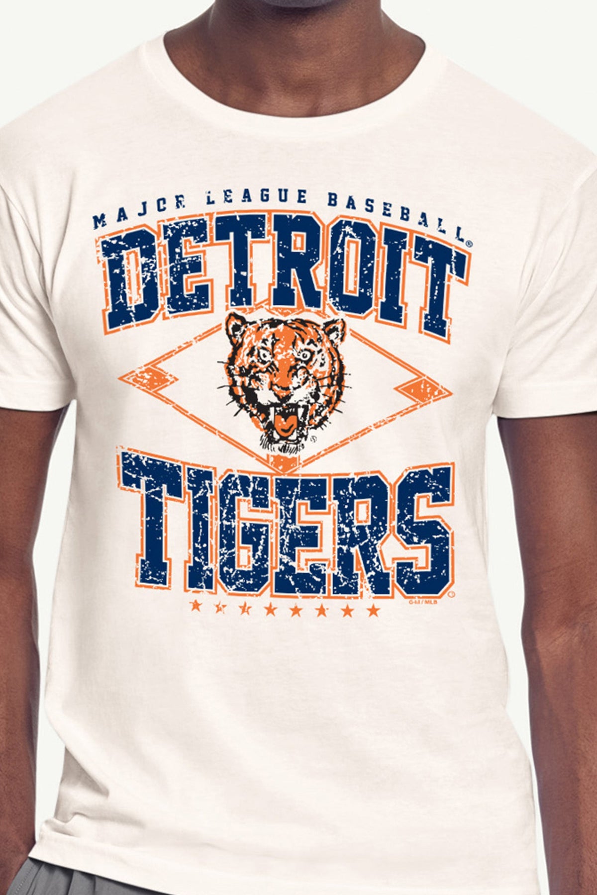 MENS DETROIT TIGERS DISTRESSED COOPERSTOWN DIAMOND SHORT SLEEVE T SHIRT - Vintage White