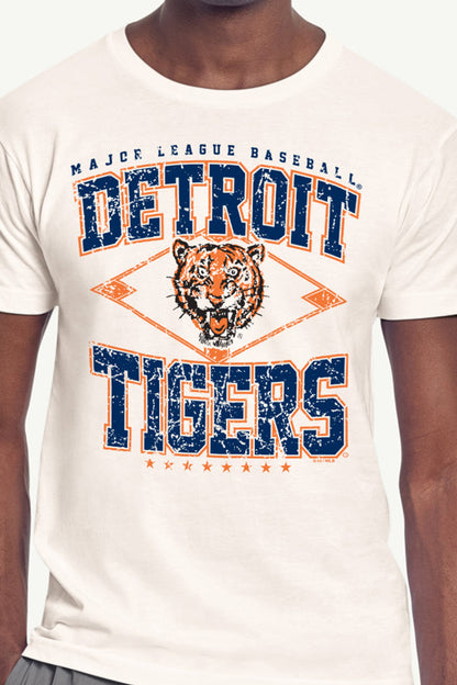 MENS DETROIT TIGERS DISTRESSED COOPERSTOWN DIAMOND SHORT SLEEVE T SHIRT - Vintage White