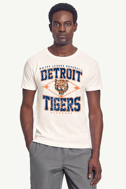 MENS DETROIT TIGERS DISTRESSED COOPERSTOWN DIAMOND SHORT SLEEVE T SHIRT - Vintage White