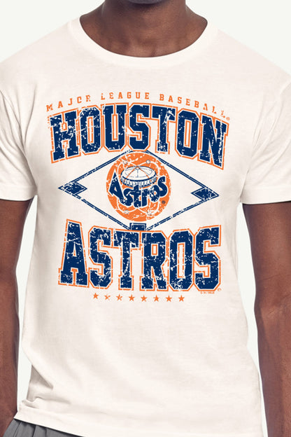 MENS HOUSTON ASTROS DISTRESSED COOPERSTOWN DIAMOND SHORT SLEEVE T SHIRT - Vintage White