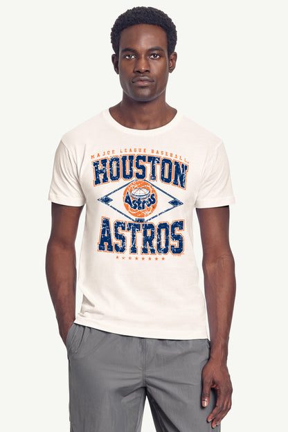 MENS HOUSTON ASTROS DISTRESSED COOPERSTOWN DIAMOND SHORT SLEEVE T SHIRT - Vintage White