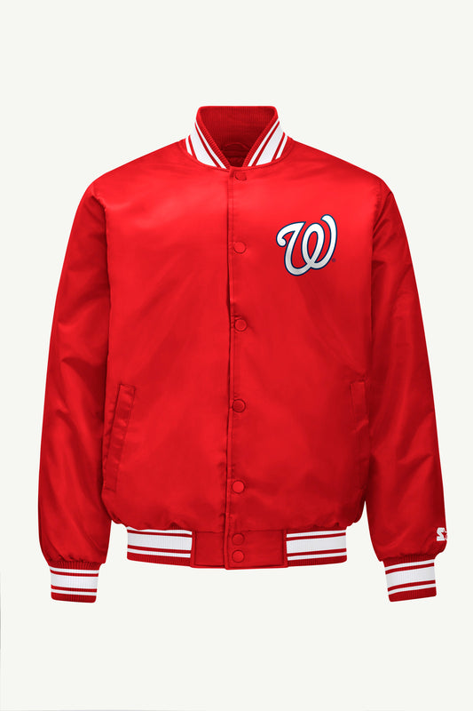 MENS WASHINGTON NATIONALS SATIN VARSITY JACKET - Red