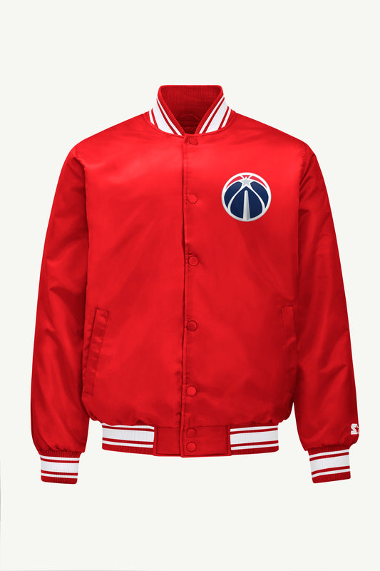 MENS WASHINGTON WIZARDS MESH LOOK SATIN VARSITY JACKET - Red
