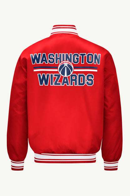 MENS WASHINGTON WIZARDS MESH LOOK SATIN VARSITY JACKET - Red