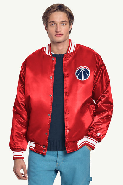MENS WASHINGTON WIZARDS MESH LOOK SATIN VARSITY JACKET - Red