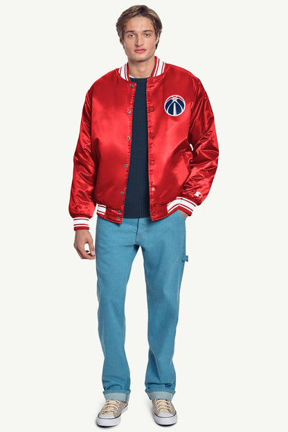 MENS WASHINGTON WIZARDS MESH LOOK SATIN VARSITY JACKET - Red