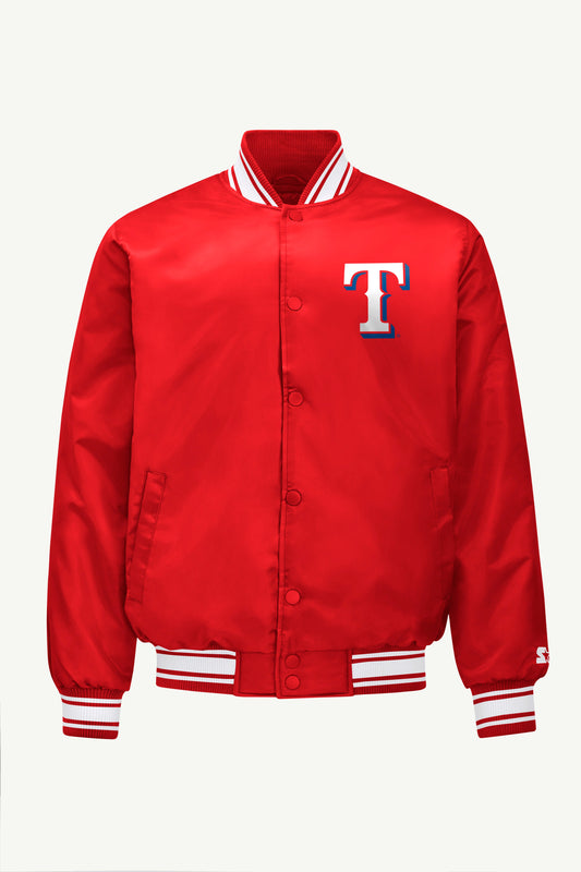 MENS TEXAS RANGERS SATIN VARSITY JACKET - Red