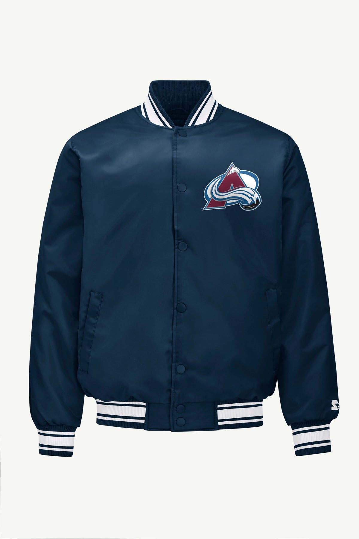 MENS COLORADO AVALANCHE TRIANGLE SATIN VARSITY JACKET - Navy