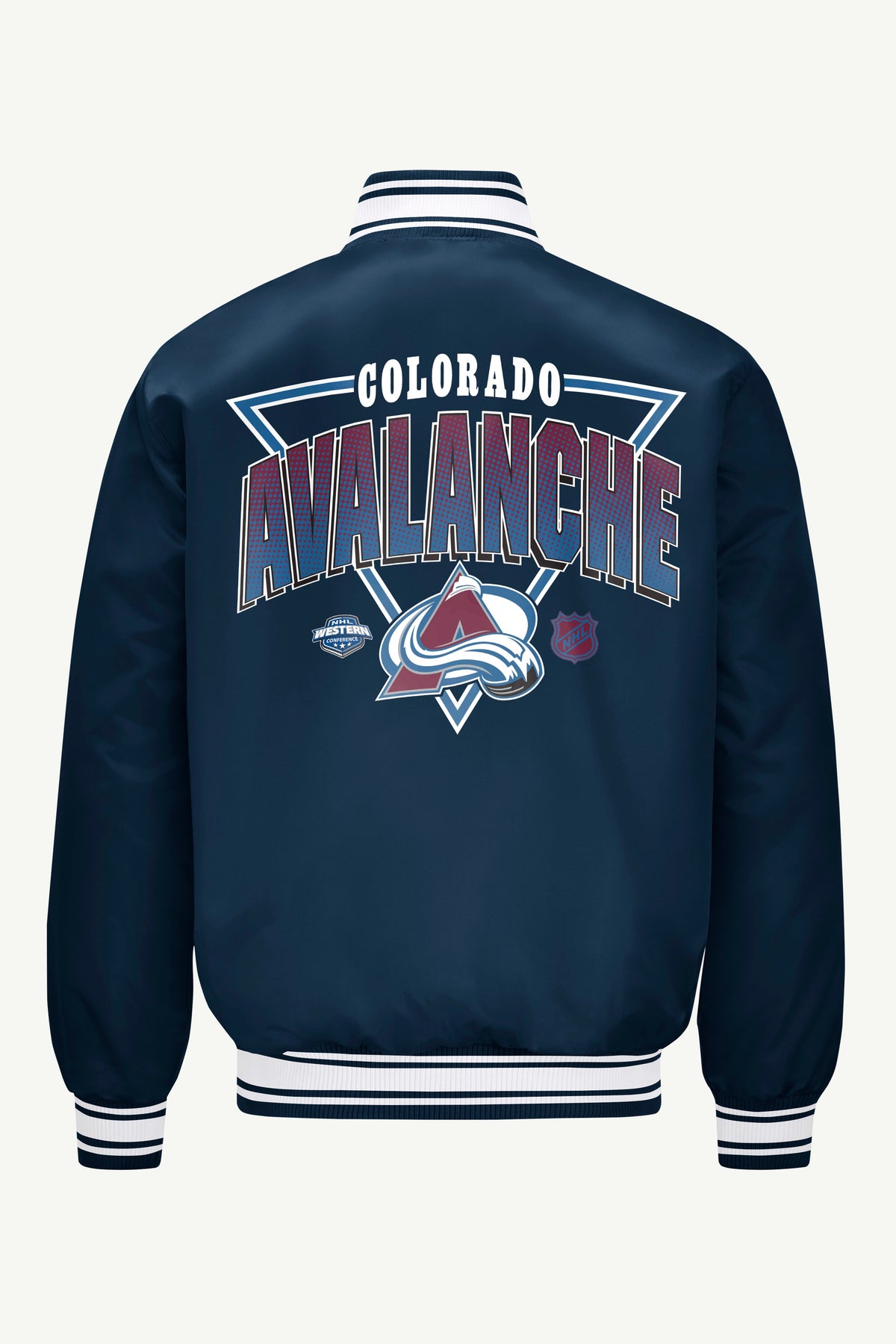 MENS COLORADO AVALANCHE TRIANGLE SATIN VARSITY JACKET - Navy