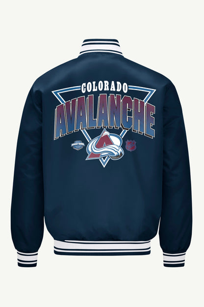 MENS COLORADO AVALANCHE TRIANGLE SATIN VARSITY JACKET - Navy