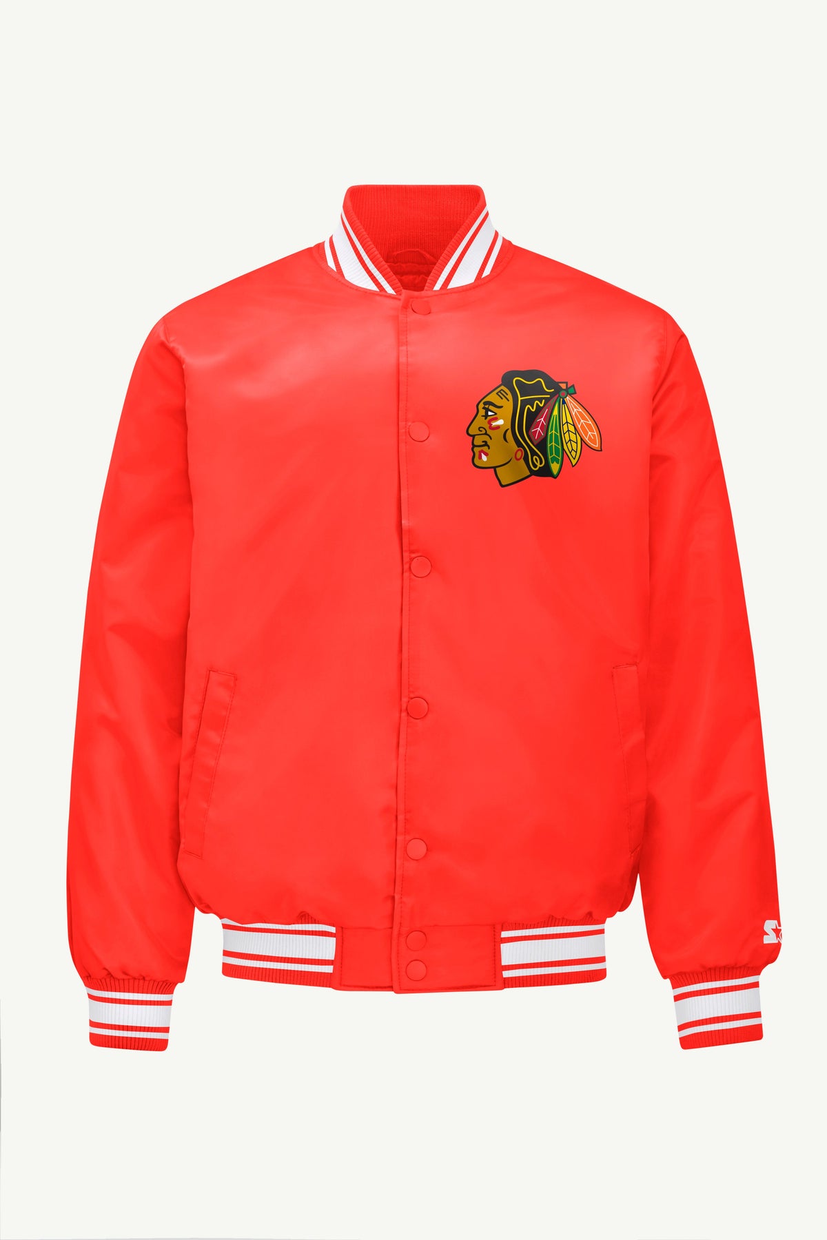MENS CHICAGO BLACKHAWKS TRIANGLE SATIN VARSITY JACKET - Red